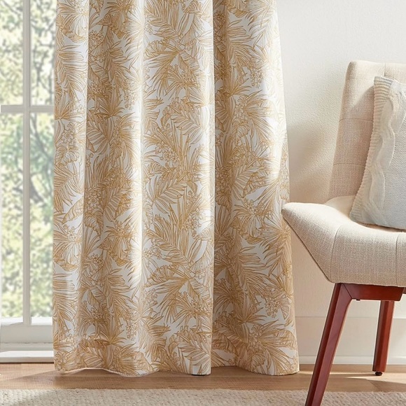 Tommy Hilfiger Tropical Floral Curtain Panel Pair Sahara Sun - 108 Inches - Picture 5 of 7